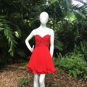 Robe de soirée élégante sans manches broderie antistatique col chérie perles pour fêtes dîners court naturel - Product Image 1