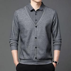 Polo a rayas cálido de lana para hombre, moda 100%, primavera Otoño, ropa de calle coreana para hombre - Product Image 4