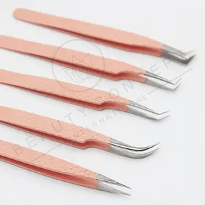 NEW Satin Matte Gold Narrow Curved Eyelash Extension Tweezers Master Collection with Customer Brand Logo