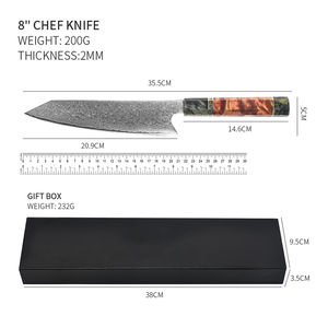 Venta al por mayor de alta calidad OEM ODM servicio logotipo personalizado Damasco cuchillo con mango de madera de color aleatorio Damasco Chef cuchillo de cocina - Product Image 6
