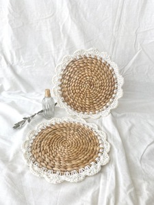 Napperon en jacinthe d'eau bordure de fleurs en tissu Produits écologiques fabriqués au Vietnam Décoration de table Napperon tissé en gros - Product Image 6