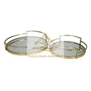 Miroir en verre et cadre en métal couleur or forme ronde vaisselle de table décorative et de service plateau de vente chaude de l'Inde - Product Image 4