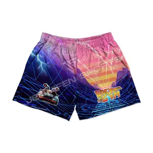 Tùy Chỉnh Bán Buôn Hai Lớp Thăng Hoa In Lưới Ngắn Đôi Lót Cắt Tập Thể Dục Polyester Mens' Quần Short Trên Đầu Gối