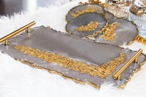 Posavasos de resina hechos a mano con bandeja, juego de bebidas decorativas asequibles para el hogar, la Oficina y el café, posavasos de resina Premium - Product Image 4