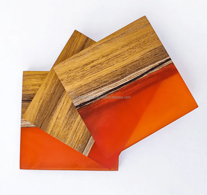 Nuevo posavasos indio de madera y resina fabricante al por mayor diseño antiguo posavasos de madera con incrustaciones de resina hechos a mano - Product Image 3