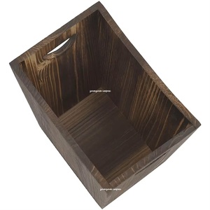 Brown Rustic Farmhouse Style Wooden Wastebasket with Handle Decorative Wooden Trash <b>Bin</b> for Bathroom, Bedroom, and Office Use - Product Image 3