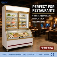 Réfrigérateur commercial haut de gamme à double température, refroidissement direct, 650L, avec vitrine supérieure réfrigérée et vitrine inférieure congélateur, pour supermarché.