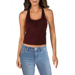 Top Corto Halter da Donna Lucky Brand Rosso Scuro Taglia Piccola con Vita Naturale e Caratteristica Traspirante - Product Image 1