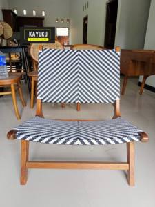 Handcrafted Teak <b>Lounge</b> <b>Chair</b> with Webbed Seat and Backrest - Product Image 3