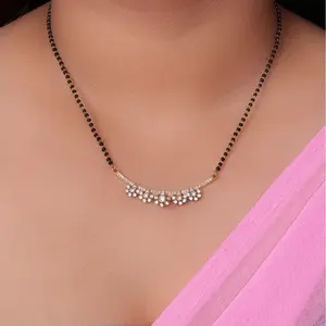Collier Mangalsutra en diamant avec chaîne de perles noires, cadeau élégant pour femmes - Product Image 1