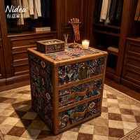 Baú de Armazenamento de Tecido Vintage Boêmio, Caixa Decorativa com Tampa Elevatória para Cobertores, Baú Estilo Tribal Retrô para Sala de Estar e Quarto