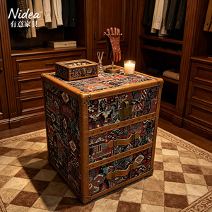 Baule portaoggetti in tessuto vintage bohémien, contenitore decorativo con coperchio a sollevamento per coperte, stile tribale retrò, per soggiorno e camera da letto - Product Image 3