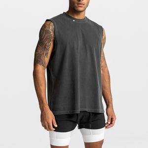 Vêtements de sport pour hommes Coton de haute qualité Chemises sans manches délavées à l'acide Gym Athletic Tank Top - Product Image 1