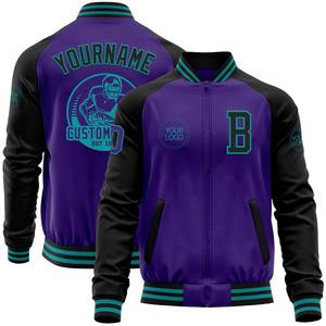Vente en gros dans l'industrie directe Blouson aviateur décontracté d'hiver personnalisé violet noir-sarcelle Varsity Letterman Veste à glissière deux tons - Product Image 1