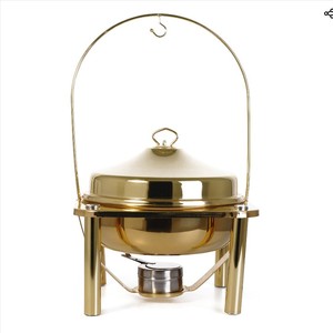 Marmite en acier inoxydable au fini doré avec couvercle et chauffe-plat avec support Meilleur design pour chauffe-plats pour buffet - Product Image 1