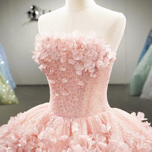 Dy8504 Impresionante Vestido de Gala con Apliques Florales 3D Color Durazno, Vestido de Fiesta Vintage Brillante de Chifón sin Tirantes con Corsé, Vestido de Quinceañera - Product Image 3