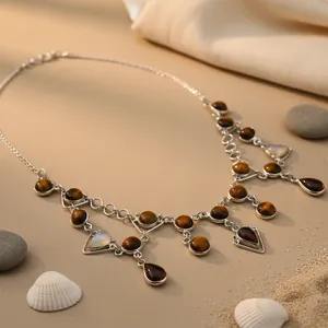Collar de Plata 925 con Piedra de Ojo de Tigre para Mujer, Colgantes y Dijes Finos - Product Image 1