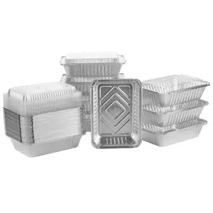 In Voorraad 260Ml Wegwerp Rechthoekige Aluminiumfolie Voedselcontainer Aluminium Afhaalfolie Voedsel Voedsel Met Deksel