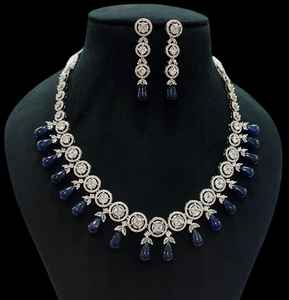 Exclusive High Quality Stone Look <b>Necklace</b> <b>Set</b> Silver Plated <b>Necklace</b> <b>Set</b> With <b>Earrings</b> For Wedding Wear Collection For Women - Product Image 6