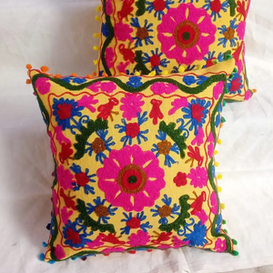 Embroidered Suzani Handmade Floral Pattern Halloween Home Decor <b>Cushion</b> <b>Cover</b> Plain Style Waterproof 100% Cotton Pillow Case - Product Image 1