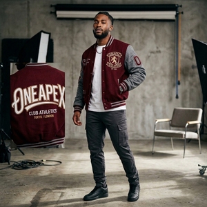 Product Name Custom Burgundy Wool Body Gray Sleeve <b>Letterman</b> <b>Jacket</b> Men's Embroidered Patch College Style Bomber <b>Jacket</b> OEM - Product Image 1