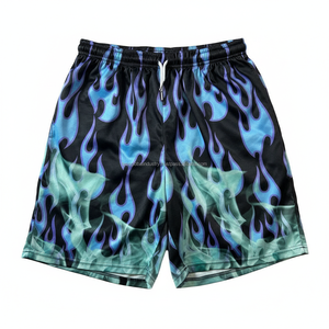 Shorts en maille pour hommes, séchage rapide, logo personnalisé OEM, imprimé graphique flamme, shorts d'entraînement de basketball d'été, vente en gros - Product Image 1