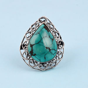 925 Sterling Silver Tirquoise Gemstone <b>Ring</b> Jewlery with Garnet Gemstone Unisex Wedding/Party Jewelry By CASA DE PLATA. - Product Image 2