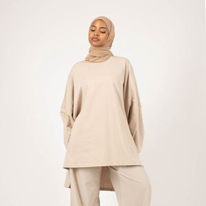 Chemise Abaya Modeste en Coton, T-shirt Ample Respirant avec Broderie, Blouse Décontractée Longue Style Olive - Product Image 2