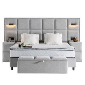 Ensemble de chambre à coucher de luxe HONKONG Design Rembourré Velours Lin Base de rangement avec tête de lit Banc 2 Meubles de maison Bois - Product Image 4