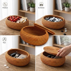 Boîte de rangement multifonctionnelle moderne en rotin naturel ovale Artex Green Earth, écologique, avec couvercle - Product Image 6