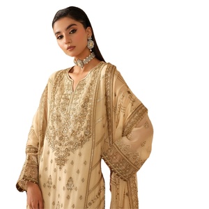 Ramsha Vol BB-1 en mousseline de soie brodée trois pièces pakistanaise Design pour les femmes fête porter des robes Panjabi - Product Image 1
