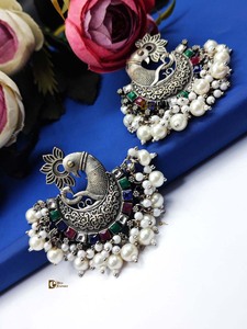 <b>Silver</b> Replica <b>Earring</b> Light Weight <b>Earring</b> Peacock Design <b>Earring</b> Girls Wear Casual Party Wear and Gifted - Product Image 5
