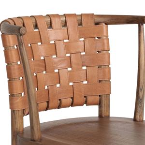 Muebles de comedor Silla de comedor Madera de teca natural Equipada con cuero genuino y cojín-Jiana - Product Image 4