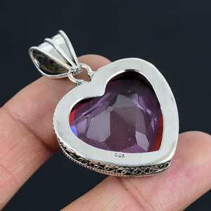 Colgante de ajuste de bisel Chapado en plata de ley 925 con forma de corazón de corte facetado de cuarzo Topacio místico de alta calidad para mujer - Product Image 6