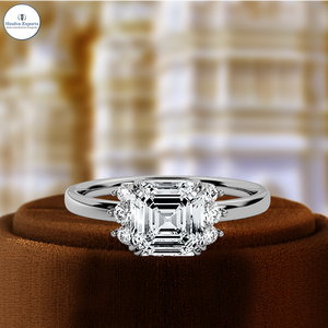 Anillo de Compromiso con Diamante Cultivado en Laboratorio Certificado por IGI, 1CT, Corte Asscher con Tres Piedras Laterales Redondas, Anillo de Boda de Oro Rosa de 14K - Product Image 2