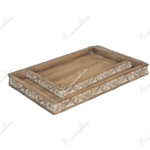 Flourish Plateau de table basse en bois massif et bambou sculpté à la main à un étage pour hôtels et restaurants Cadeau promotionnel - Product Image 1