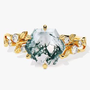 Anillo clásico de plata maciza 925, joyería para mujer, Plata de Ley 925, piedra preciosa de ágata musgo, estilo bohemio, anillo hecho a mano, regalo para mamá - Product Image 2