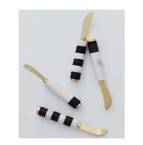 Manche en marbre avec couteau à beurre en acier inoxydable Ensemble de 4 avec utilisations plaquées or PVD pour restaurant à domicile Ensemble de meilleure qualité - Product Image 1