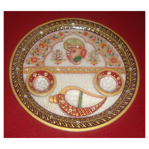Exclusivo nuevo puro Natural puro mármol blanco con incrustaciones de oro Pooja Thali para decoración del hogar propósito y regalos - Product Image 1