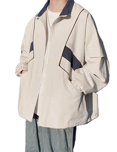 2025 hommes ample respirant toile veste dernière mode Campus Style personnalisable motif Logo fermeture éclair coupe-vent veste - Product Image 5