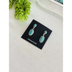 Pendientes Colgantes de Turquesa Navajo Kingman y Plata de Ley con Forma de Gota de Agua y Baño de Oro, Joyería de Perlas Doradas - Product Image 3