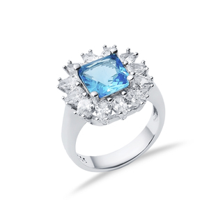 Aquamarine CZ Stone Square Shape Silver Cluster Stony <b>Ring</b> Handcrafted 925 Sterling Fine Jewellery Handmade Jewelry - Product Image 4