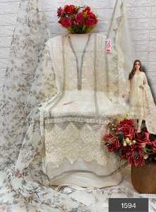 ชุดสูทผ้าออร์แกนซ่าปักลายสำหรับผู้หญิงชุดเดรสผ้าฝ้ายสไตล์อินเดียสำหรับปาร์ตี้ในซัลวาร์ - Product Image 5