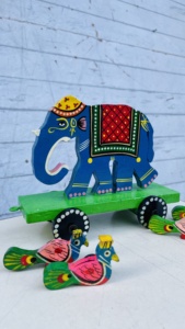 Jouet éléphant en bois fabriqué à la main sur roues traditionnel tirer le long de la Figurine animale cadeau artisanal décoratif pour enfants décor à la maison - Product Image 2