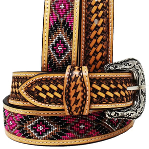 เข็มขัดหนังแท้ประดับลูกปัดวินเทจสไตล์ตะวันตกพร้อมหัวเข็มขัดอัลลอยแบบเรียบง่ายเครื่องประดับแฟชั่นเหนือกาลเวลาสำหรับกางเกงยีนส์และกางเกง - Product Image 1