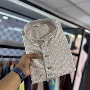 Heavy Designer Festival Raymond Algodón Seda Con Bordado Trabajo Hombres Kurta Pijama - Product Image 2