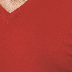 เสื้อยืดแขนยาวคอวีสำหรับผู้ชาย,สีแดงสีพื้นฐานสีพื้นสำหรับผู้ชายแบบเต็มตัว - Product Image 5