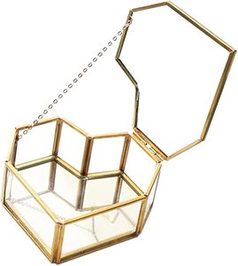 Boîte à bague de fiançailles en verre et métal vintage, boîte à bijoux en verre antique en forme de cœur, boîte à bague en verre en forme de cœur - Product Image 1