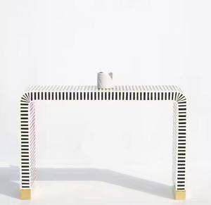 Console en incrustation d'os Table en incrustation d'os avec 2 tiroirs Armoires de rangement pour salon Console en bois MdF Table en nacre - Product Image 2