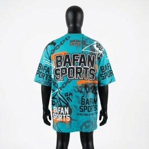 Camiseta de poliéster de alta calidad para hombre, corte holgado, color verde azulado, sublimación AOP, personalizada, 100% algodón, corte holgado, estampada. - Product Image 5